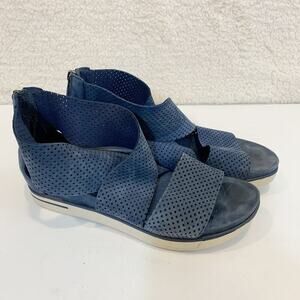 Eileen Fisher Sport Sandal Nubuck Blue Size 8 Criss Cross Platform Wedge